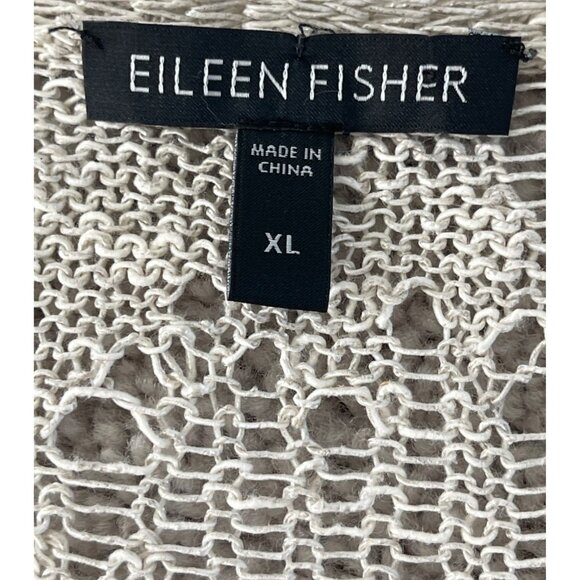 Eileen Fisher Melange Crochet Tunic V-Neck Sweater Linen XL Pebble Asymmetric - Picture 8 of 11